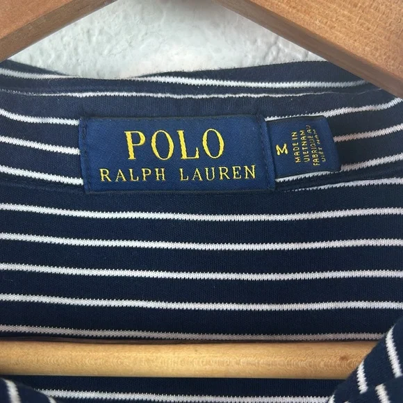 POLO RALPH LAUREN Classic Striped Collared 3-Button Shirt Short Sleeve Striped M - Picture 3 of 6